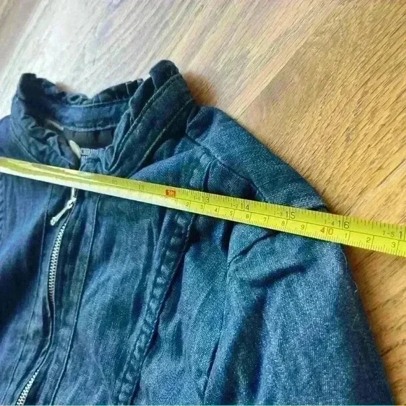 CHRISTINE ALEXANDER Jean Jacket Ruffle Trim Rhinestone Buttons Denim XS - Picture 10 of 12